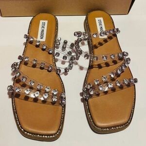 Steve Madden Tan Sandals with Crystal Straps